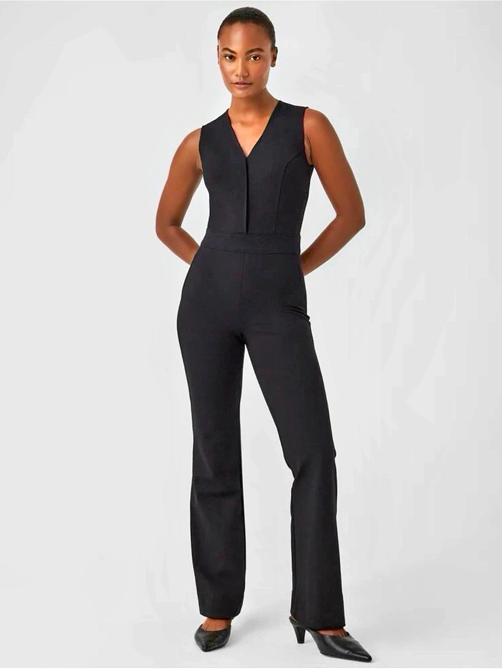 Spanx The Perfect Sleeveless Jumpsuit Black Wide Leg